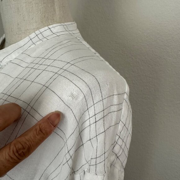 Vince Window Panel Popover Blouse Round Split Neck Linen Blend Lightweight Airy - Picture 13 of 16